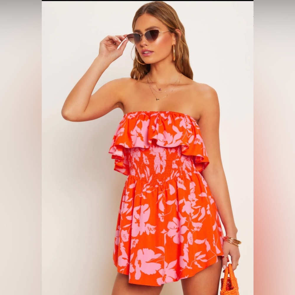 VICI Lilly Floral Smocked Strapless Romper, Size S, New